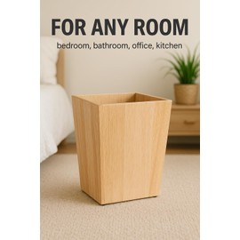 KMwares Decorative Square Wastebasket/Trash Can/Garbage Can for Home Accent, Kitchen, Bathroom Accessories, Office Decoration - Rubber Wood