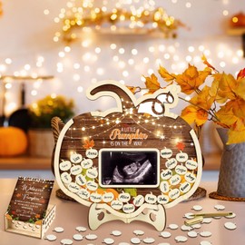 Wenqik 63 Pcs Baby Shower Guest Book Alternatives Set Baby Shower Guestbook with Photo Frame Baby Sonogram Frame Keepsake 60 Wood Slices Guest Book for Birthday(Rustic Little Pumpkin)