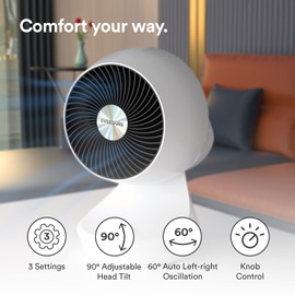 Everdure 9” Oscillating Desk or Table Fan, 3 Speed Settings, Targeted Airflow Control, Low Noise, Modern Design, Portable, Perfect Cooling Fan for Bedroom, Living Room, Home Office, White