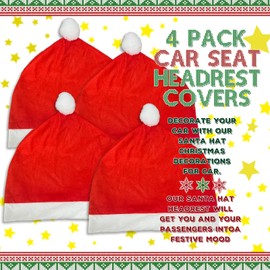 Yixin 4-Piece Santa Claus hat car seat headrest Cover Cute car Decoration Interior Accessories-car Christmas Decorations-Functional car Decoration, Suitable for Most car headrests (Red-4pcs)
