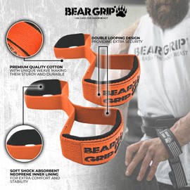 BEAR GRIP - Premium Figure 8 weight lifting straps (sold in pairs) (Orange)