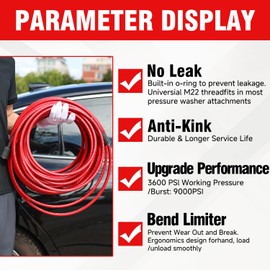 SITIMIMIL 1/4"*50FT Pressure Washer Hose,Kink-Free with M22-14mm Stainless Steel Thread Power Washer Hose,Stainless Steel Adapter Set(5-piece),Suitable for Ryobi,Troy Bilt,Greenworks,Simpson（3600PSI)