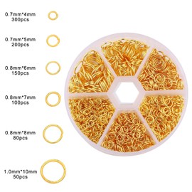 DADIFEN Gold Jump Rings 4mm 5mm 6mm 7mm 8mm 10mm Open Jump Rings Jewelry Making Supplies Jump Ring for DIY Bracelet Earrings Necklace Jewelry Findings Connectors O Ring