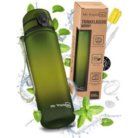 My Vesperbox Minny Children's Leak-Proof Drinking Bottle, 500 ml, with Straw or Strainer, BPA-Free, for Nursery, School (500 ml, Green, Light Green, Black)