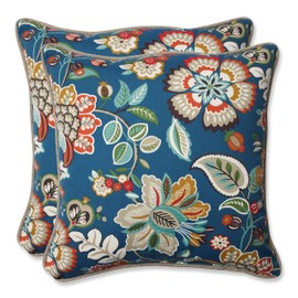 Pillow Perfect 573342 Outdoor Telfair Throw Pillow, Set of 2, 18.5" x 18.5", Blue