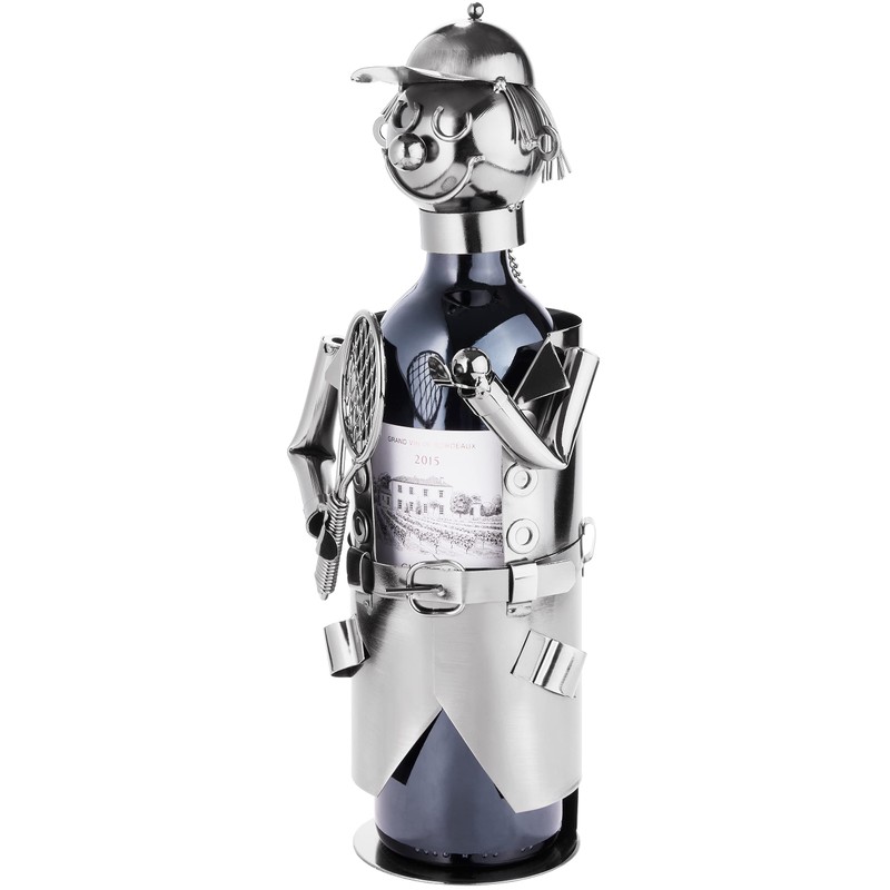 BRUBAKER Weinflaschenhalter Tennisspieler Metall Skulptur mit Geschenkkarte