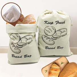 2 Pcs Bread Bags for Homemade Bread, 15.7x 11.8 Inches Reusable Bread Bags, Drawstring Linen Bread Bag for Sourdough Storage, Liner to Keep Bread Fresh