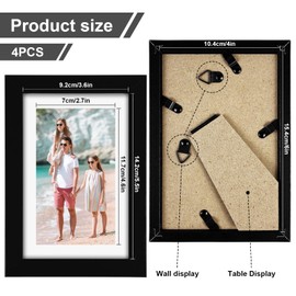 4pcs 6x4in Photo Frame Black Picture Frame Wood Frame Poster Frame Certificate Frame with Mat for Tabletop and Wall Mounting Landscape or Portrait Orientation