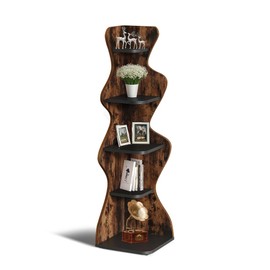 Osparple Corner Bookshelf Freestanding 5 Tier Display Shelf Industrial Corner Shelf Stand with Unique Sea Grass Design for Bedroom, Home Office, and Living Room, Rustic Brown