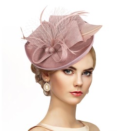 Zinniday Kentucky Derby Hats for Women - Pink Vintage Fascinators Headpiece Fashionable Tea Party Headband Church Veil Hat for Women Ladies Girls Kentucky Derby Attire Outfit Headwear Accessories