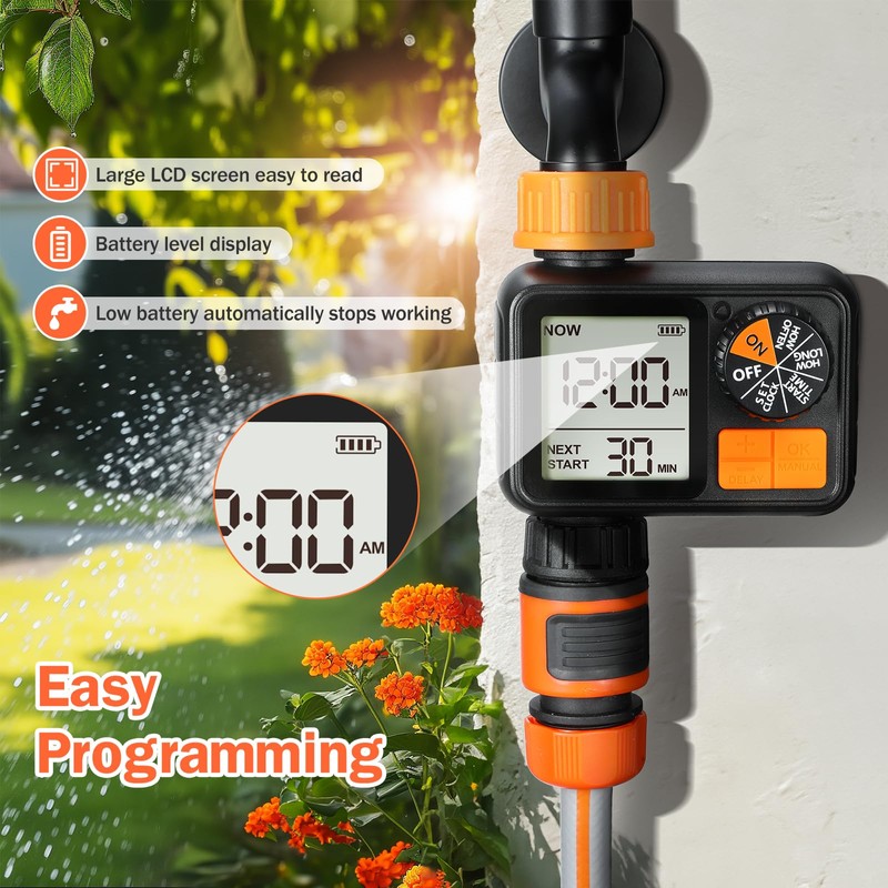 PISKOAN Sprinkler Timer, Programmable Garden Outdoor Hose Feature Timer with