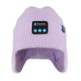 Bluetooth Beanie Hat Headphones Wireless Bluetooth Knit Earflap Beanie Built in Speaker Microphones Women Girls Fashionable, Purple