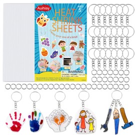 Auihiay 30PCS Shrink Plastic Craft Kit for Kids with 30 Keychains & 100 Jump Rings, Shrink Films Papers, Shrinky Art for Kids for Handprint Keychains, Mother's Day & Father's Day Gifts