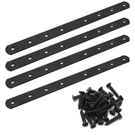 SYOWADA Black Steel Flat Mending Plates 9.6'' with Slot Heavy-Duty Straight Brace Brackets for Wood Repair Metal Connectors with Screws for Wooden Furniture Fixing 4 Pack