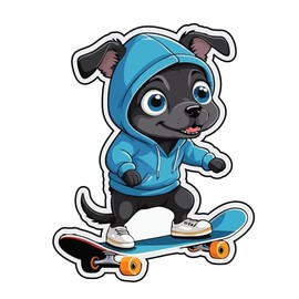 Set of 3 - Cute Skateboarding Pug Cartoon Vinyl Decal Sticker, Blue Hoodie Design,Auto, Wall, Laptop, Cell, Truck Sticker for Windows, Cars, Trucks,Or Any Smooth Surface