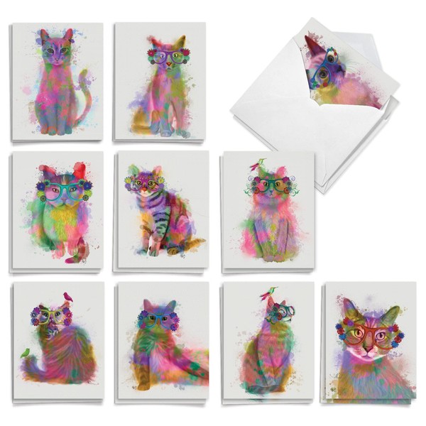 The Best Card Company Funky Rainbow Cats - 20 Assorted