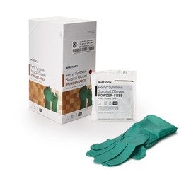 McKesson Perry Synthetic Neoprene Surgical Gloves, Sterile - Powder-Free, Extended Cuff, Hand Specific, Smooth, Chemo Tested - Dark Green, Size 8.5, 50 Count, 1 Box