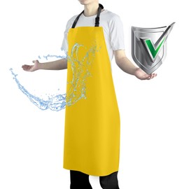 Vammcht Waterproof Rubber Vinyl Apron Heavy Duty Chemical Resistant Work Apron Extra Long Grilling Aprons with Adjustable Bib Apron for Dishwashing Lab Butcher Cooking Kitchen Yellow