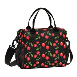 Qdoepfl Cherry Lunch Bag Reusable Lunch Box for Men Women Adults, Insulated Cooler Tote Bag Container with Adjustable Shoulder Strap for Travel Office Picnic Hiking Beach Medium