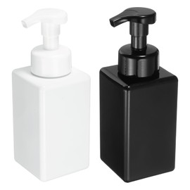 uxcell 4PCS Square Empty Foam Pump Bottle, 450ml Travel Foam Soap Dispenser Empty Refillable Plastic Pump Bottle for Lash Shampoo, Hand Soap, Facial Lotion(9" Black/White)