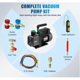 PB Motor TECH 4.5CFM 1/3HP Vacuum Pump with 3-Way AC Manifold Gauge Set for R134a R12 R22 R502 - Includes Leak Detector, R134a Puncture Can Tap, and More