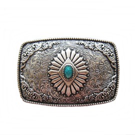 AW-Collection Silver Plated Belt Buckle Western Ornament with Turquoise Stone, silver