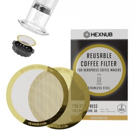 HEXNUB - Reusable Metal Filters for AeroPress Coffee Maker, Stainless Steel Filter Fits AeroPress Original & Go Coffee Press, Fuller Bodied Coffee Than Paper Filters - GOLD 2 PACK