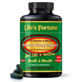 Life's Fortune Whole Food Multivitamin & Mineral, Advanced Energy Support Supplement, Daily Wellness for Men & Women, Amino Acids, 180 Vegetarian Tablets
