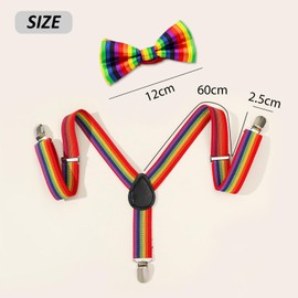 CYNOSURETECH Set of 2 Rainbow Tie Suspenders, Adjustable Suspenders, Elastic Suspenders, Men's Kids Suspenders, Rainbow Bow Tie, Striped Bow Tie, Suitable for Daily Matching