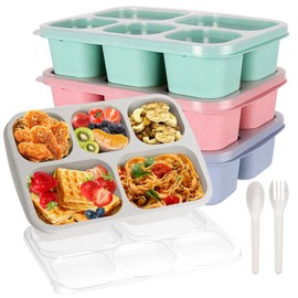 Bento Lunch Box,Bento Box and Snack Containers,5- Compartments Meal Prep Containers for Kids and Adults with lids,4 Pack