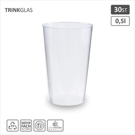 Silverkitchen 30 Drinking Cups, 500 ml - Shatter-Proof Reusable Cups, Reusable Cups, Transparent, Made in Germany, 4032-046