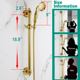 Drettyer Vintage Gold Showerhead Slide Bar with Handheld Shower Head Brass Adjustable Height Wall-mounted with 59 inch Hose for Bathroom Gold