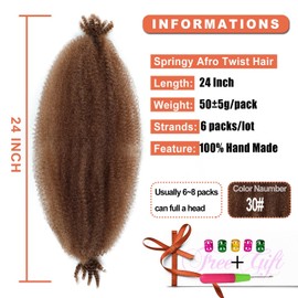 Afro Twist Hair 24 Inch Springy Afro Twist Hair 6Packs Pre Fluffed Marley Twist Braiding Hair Spring Twist Hair for Women (30#, 24 Inch)