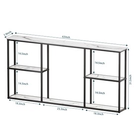 WOHOMO Narrow Console Table with Storage,3 Tire Long Sofa Table Behind Couch,Small Entryway Table for Entry, Hallway,White Marble(63 inch)