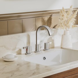 Phiestina Chrome 8 Inch 3 Hole 2 Handle Waterfall Widespread Bathroom Sink Faucet with Metal Pop-Up Drain, WF40-1-C