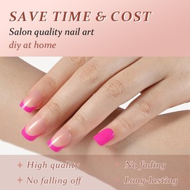 evpct Hot Pink French Tips Press on Nails Short Square for Women Gift, Nude + Hot Pink Tips, Rose Red Glossy Soft Gel Press Glue On Nail with Nail Glue, Fit Full Cover Reusable Acrylic Fake Nail Kit