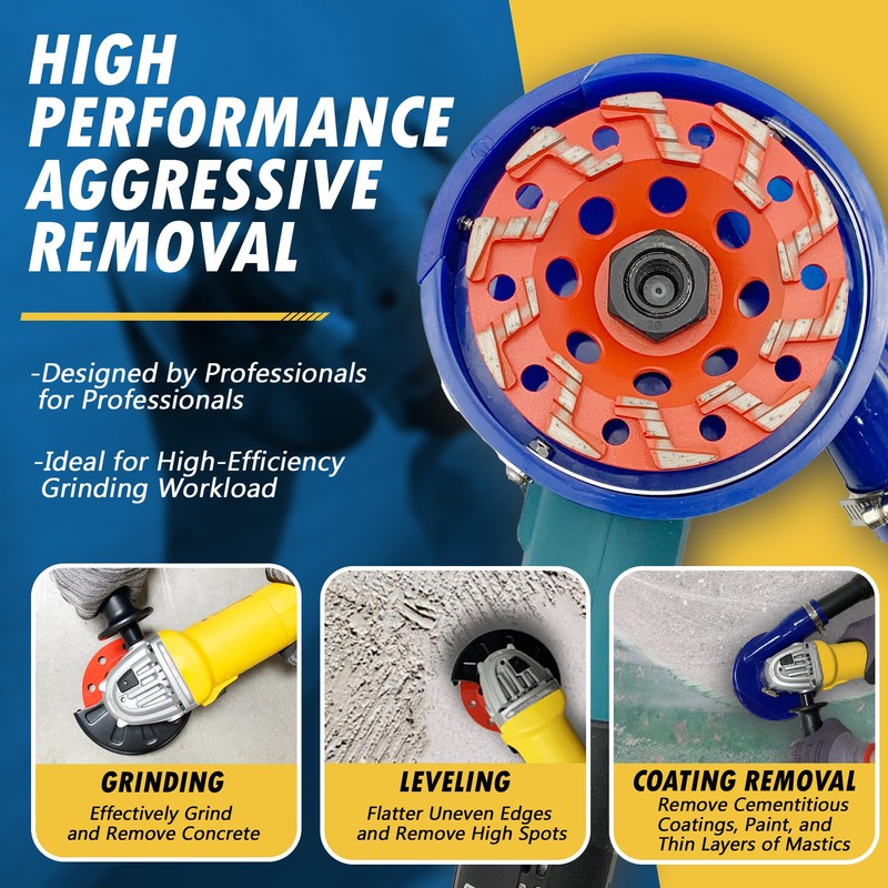 7" High Performance Diamond Grinding Wheels for Aggressive Concrete, Paint,