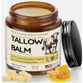 Veakoo Organic Whipped Beef Tallow & Honey Balm – Grass-Fed Moisturizer for Face, Body & Dry Skin Repair