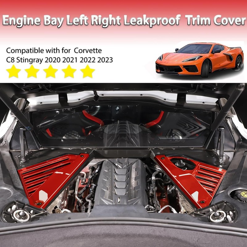 BILLFARO 2Pcs Red Engine Bay Panel Cover,Rear Engine Covers Left