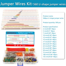 Minidodoca 560 Pieces Jumper Wire Kit 14 Lengths Assorted Preformed Breadboard Jumper Wire+65 pcs Solderless Flexible Breadboard Jumper Wires +Alligator Clip Test Leads with Free Box&Tweezers