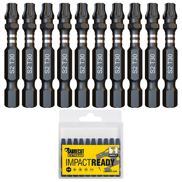 10 x SabreCut SCTX3050_10 50mm TX30 T30 Impact Screwdriver Driver