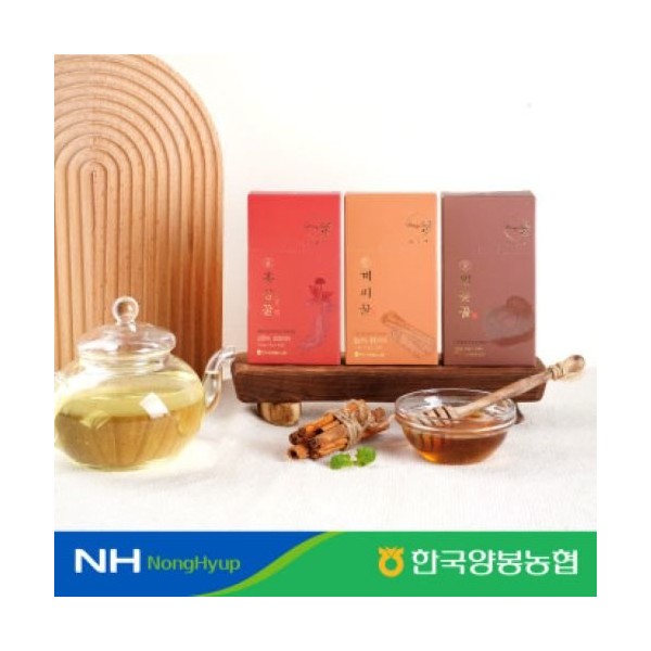 National Agricultural Cooperative Federation [Korea Beekeeping Cooperative] 3 types of stick honey set (chestnut flower honey + cinnamon honey + red ginseng honey) / 농협중앙회 [한국양봉농협] 스틱 꿀 3종 세트 (밤꽃꿀+계피꿀+홍삼꿀)
