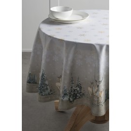 Maison d' Hermine Deer in The Woods 100% Cotton Tablecloth Kitchen Dining Table Cloth for Round Tables Farmhouse Tabletop Cover for Parties, Wedding Use Thanksgiving/Christmas (63" Diameter)