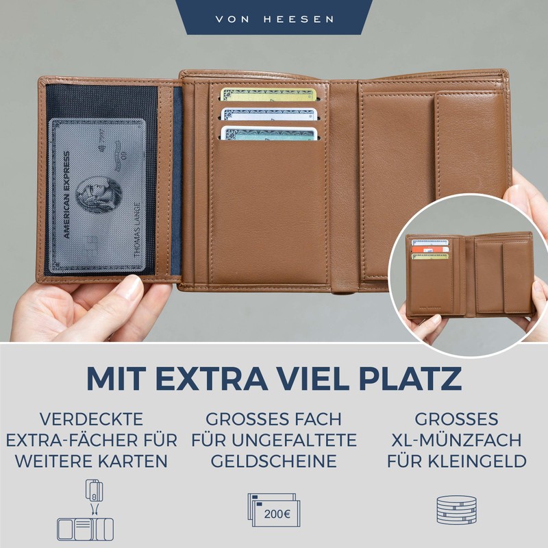 VON HEESEN® Wallets Men & Women, cognac brown, With XL