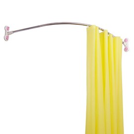 BAOYOUNI Curved Shower Curtain Rod Hanger Corner Bathroom Arched Shower Rail Pole Metal Bath Curtain Holder, Drilling Mounted or Suction Cups Mounted (Ivory, 45.5 Inch)