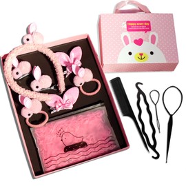 Lovely Simulation Rabbit Hair Ties, Hair Scrunchies For Girls Elastic Ponytail Holders Rubber Band For Hair, Kid Hair Clip,Headbands,Hair Accessories Set For Baby and Kids 1011PCS (Pink)