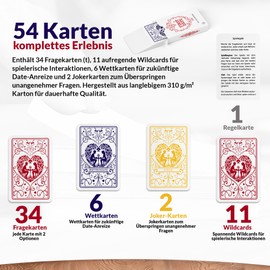 LifeSpark First Date Card Game 54 Cards for Dates with Question Cards, Wildcards and Betting Cards, First Date Conversation Starters 59x91mm