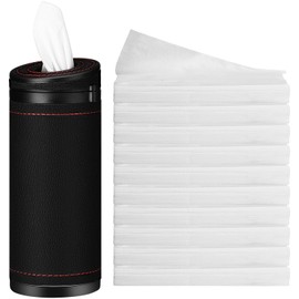 Singhoow 1 Pcs Car Tissues Cylinder Leather Round Tissues Container Car Tissues Holder with Tissues Cylinder Tissue Box with Window Breaker for Car Vehicle Bathroom Office (Black)