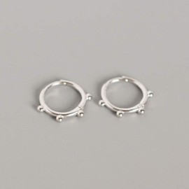 Huggie Beaded Small Sleeper Hoop Earrings for Women Girls 925 Sterling Silver Minimalist Tiny Ball Bead Stud Cuff Cartilage Helix Wrap Fashion Dainty Hypoallergenic Jewelry (Silver)