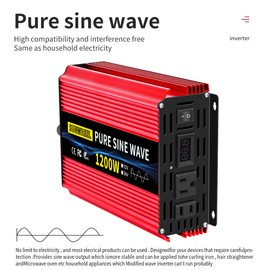 SUNWHEEL 1200 Watt Pure Sine Wave Power Inverter DC 24V to AC 110V 120V Peak Power 2400W Car Inverter with 2 AC Outlets LCD Display for Power Tools Home Vehicles RV Truck